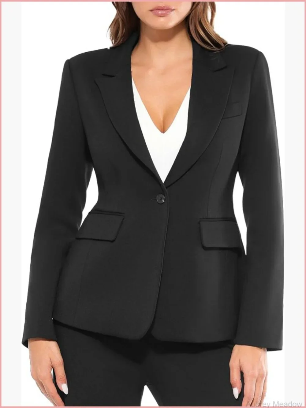 Notched Lapel Long Sleeve Blazer with Shoulder Pads Slim Business Work Office